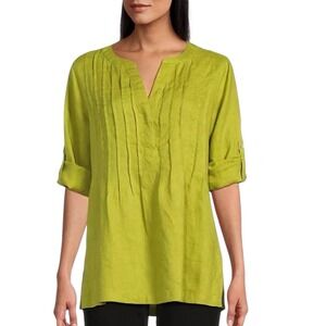 New John Mark Linen Pin-tuck Top Size Small Chartreuse Green